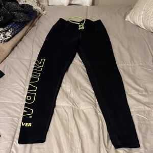Zumba Fitness Black Leggings with Neon Green Accents